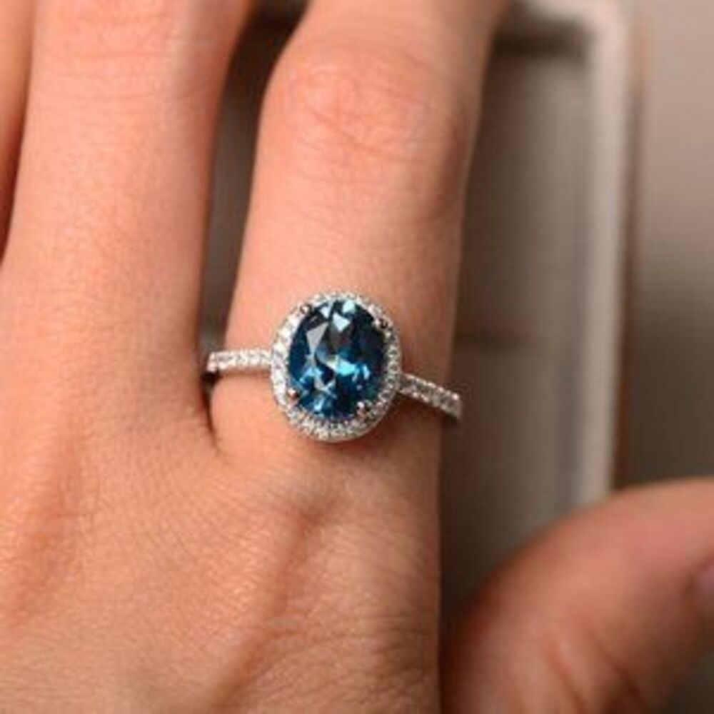NEW Silver Tanzanite Diamond Halo Oval Cut Ring